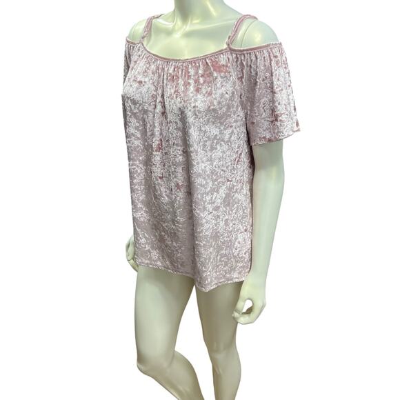 Emi & Joe Blush Pink Crushed Velvet Cold Shoulder Top Size L NWT Romantic Boho - Picture 12 of 12
